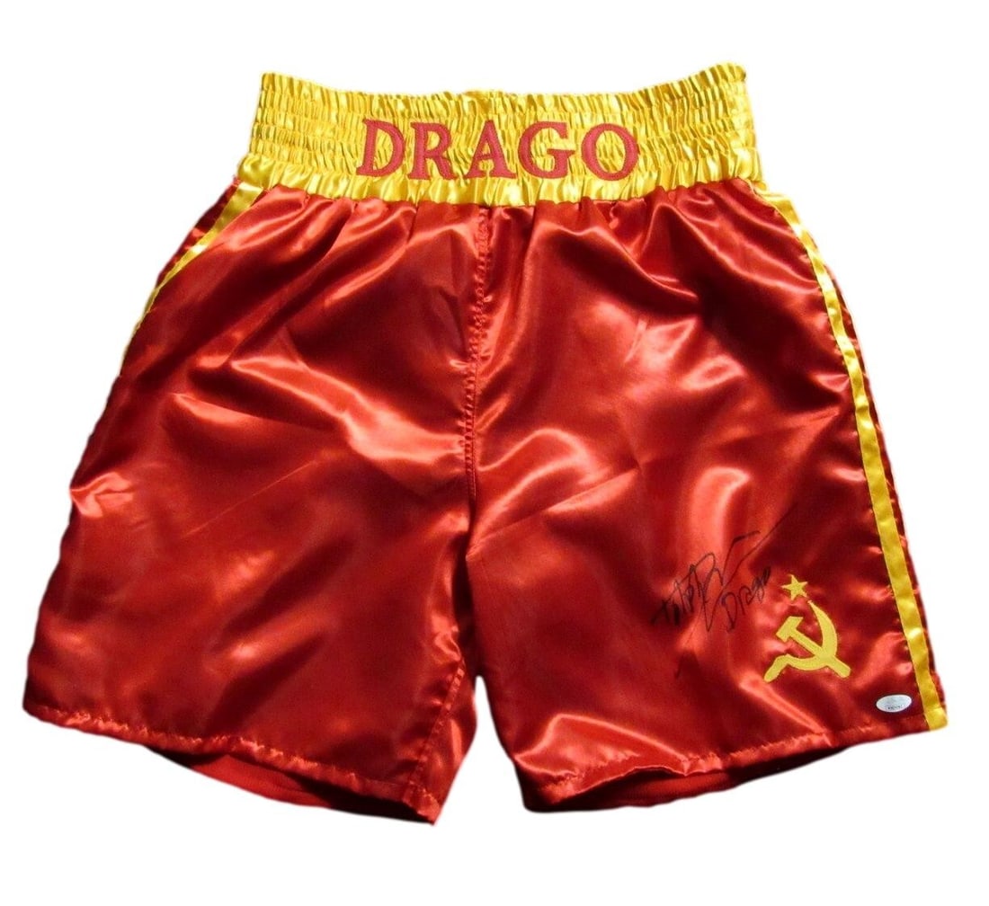 Lundgren Autographed Boxing Trunks Balboa Drago JSA 184772: Lundgren Autographed Boxing Trunks Balboa Drago JSA 184772 Item Specifics: Productname: Dolph Lundgren Autographed/Inscribed Boxing Trunks "Balboa vs Dra Original/Reprint: Original Player: Dolph Lundg