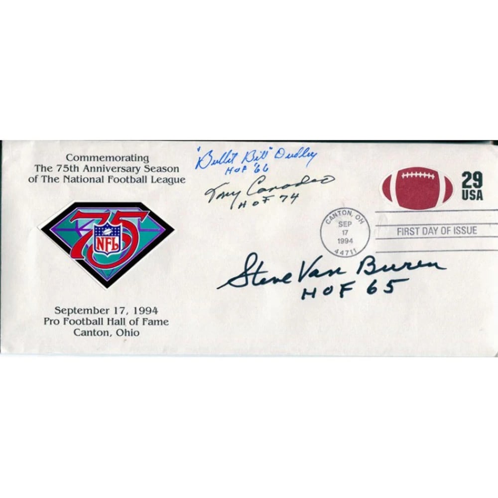 Bullet Bill Dudley, Tony Canadeo, and Steven Van Buren Autographed First Day of (1 of 1)