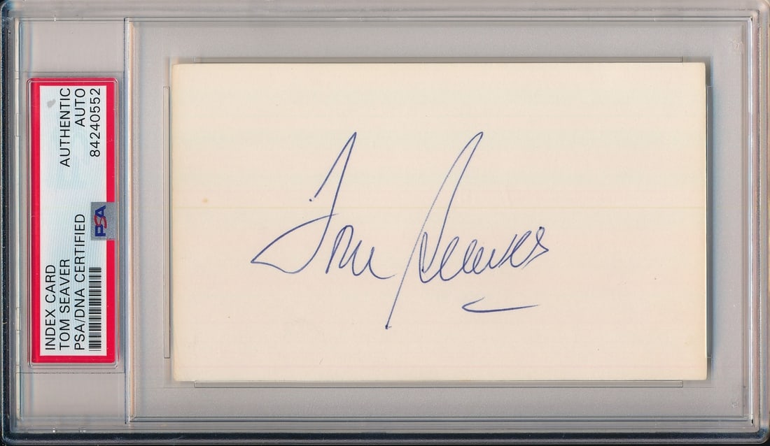 Seaver Tom Signed New York Mets HOF Auto Card Index 3x5 PSA DNA 155402: Seaver Tom Signed New York Mets HOF Auto Card Index 3x5 PSA DNA 155402 Item Specifics: Sport: Baseball Product: Index Card Original/Reprint: Original Team: New York Mets Autograph Authentication: PSA/
