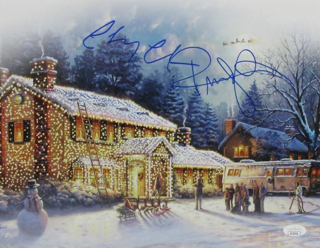 Chevy Chase Randy Quaid Autographed 11x14 Photo Christmas Vacation: Chevy Chase Randy Quaid Autographed 11x14 Photo Christmas Vacation Chevy Chase's iconic character Clark Griswold is captured in this 11x14 photo, signed by the actor himself. The image is a nostalgic