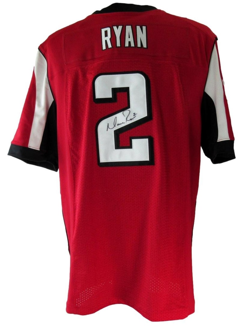 Matt Ryan Atlanta Falcons Autographed Nike Football Jersey XHC38: Matt Ryan Atlanta Falcons Autographed Nike Football Jersey XHC38 Authentic Matt Ryan autograph on a Nike football jersey, verified by James Spence Authentication. The jersey is a unique piece of NFL m