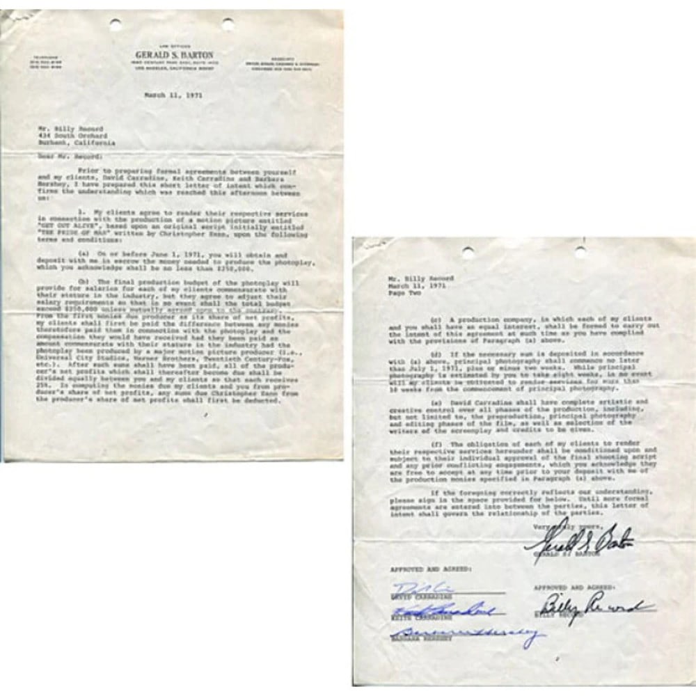 Keith Carradine David Carradine Autographed Get Out Alive Cont (1 of 1)