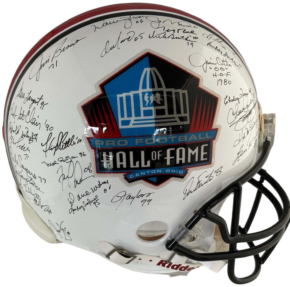 Pro Football Hall of Fame Signed Authentic Hall of Fame Helmet (JSA): Pro Football Hall of Fame Signed Authentic Hall of Fame Helmet (JSA) Signed in black sharpie across both sides of this Riddell authentic helmet, this Pro Football Hall of Fame helmet bears the mark of