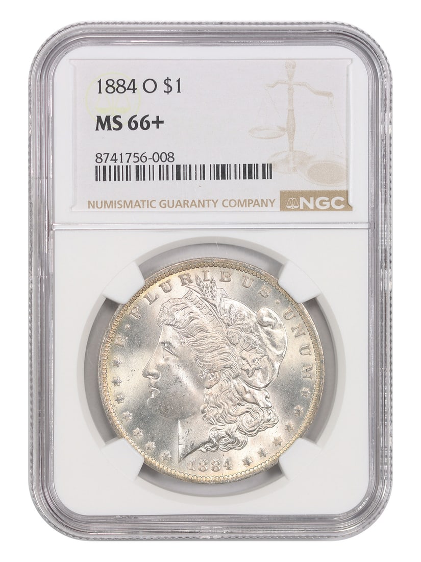 Morgan Dollar Popular O-Mint $1 1884-O MS66+: Morgan Dollar Popular O-Mint $1 1884-O MS66+ The 1884-O Morgan Dollar is a highly sought-after coin, featuring a distinct "O" mint mark from the New Orleans mint. This MS66+ coin boasts exceptional co