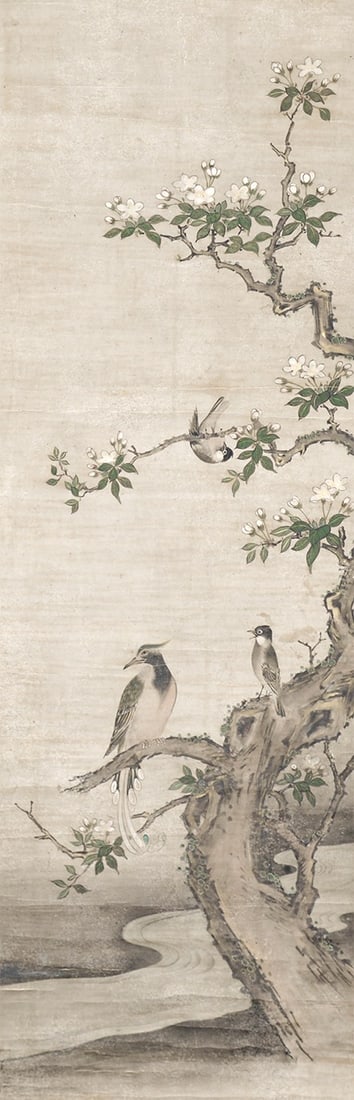 Attributed to Kano Shoei Antique Japanese Hanging Scroll Kacho zu Bird Flower: Attributed to Kano Shoei Antique Japanese Hanging Scroll Kacho zu Bird Flower Item Specifics: Artist: Kano Shoei Subject: Flowers and Birds Material: Ink and Pigment on Paper Style: Japanese Year Of P