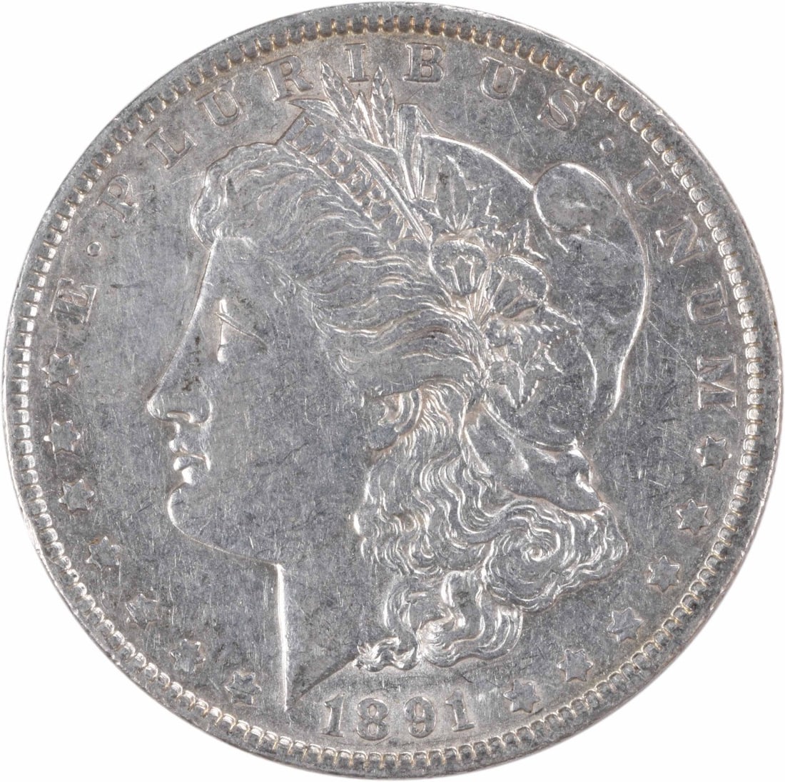 Morgan Silver Dollar AU Uncertified 1891: Morgan Silver Dollar AU Uncertified 1891 The 1891 Morgan Silver Dollar is a circulated coin featuring George T. Morgan's iconic design, made from 90% silver and 10% copper. With its reeded edge and di