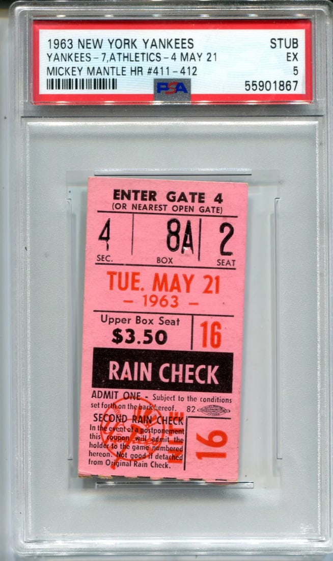 1963 New York Yankees Vs. Athletics 4 May 21 Ticket Stub (PSA EX 5 ) (1 of 2)