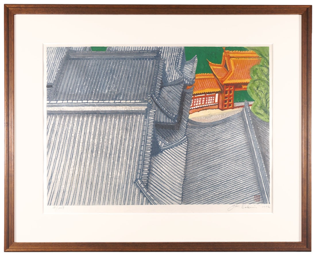 Signed Sekino Junichiro Karadera Framed Limited Woodblock Print 1972: Signed Sekino Junichiro Karadera Framed Limited Woodblock Print 1972 Item Specifics: Artist: Sekino Junichiro Subject: Architecture Material: Paper Style: Japanese Size: 46.7 x 66 cm Year Of Productio