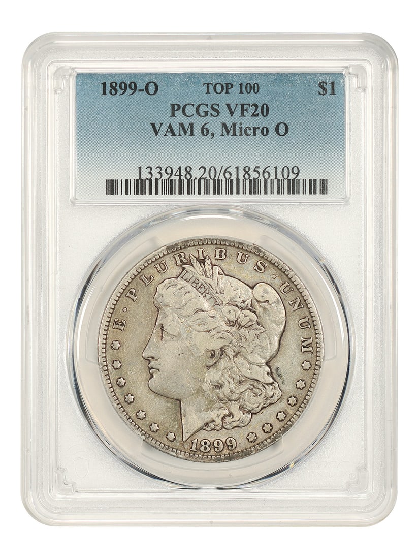 1899-O $1 PCGS VF20 (VAM-6, Micro O) - Morgan Dollar - Popular O-Mint Morgan: 1899-O $1 PCGS VF20 (VAM-6, Micro O) - Morgan Dollar - Popular O-Mint Morgan The 1899-O $1 is a highly sought-after Morgan Dollar, with its New Orleans minting location adding to its allure. This PCGS