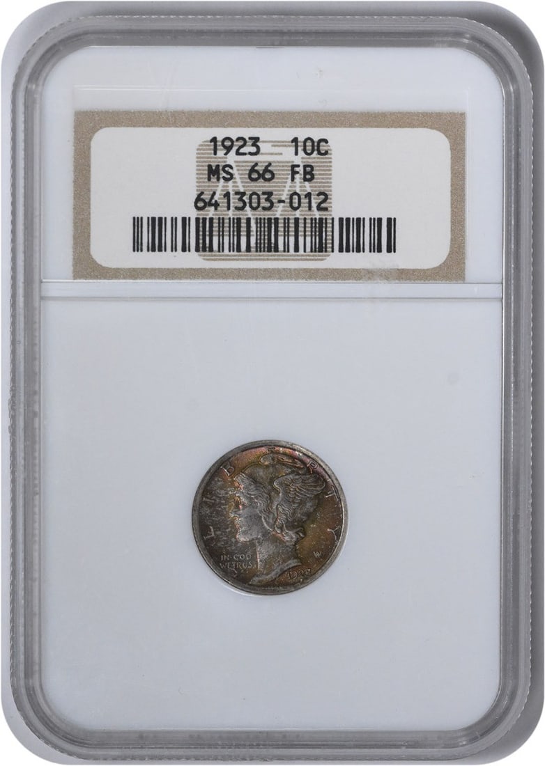 1923 Mercury Silver Dime MS66FB NGC: 1923 Mercury Silver Dime MS66FB NGC The 1923 Mercury Silver Dime MS66FB NGC is a highly detailed and precise coin, certified by the NGC as being in uncirculated condition. With a mintage of 50,130,000