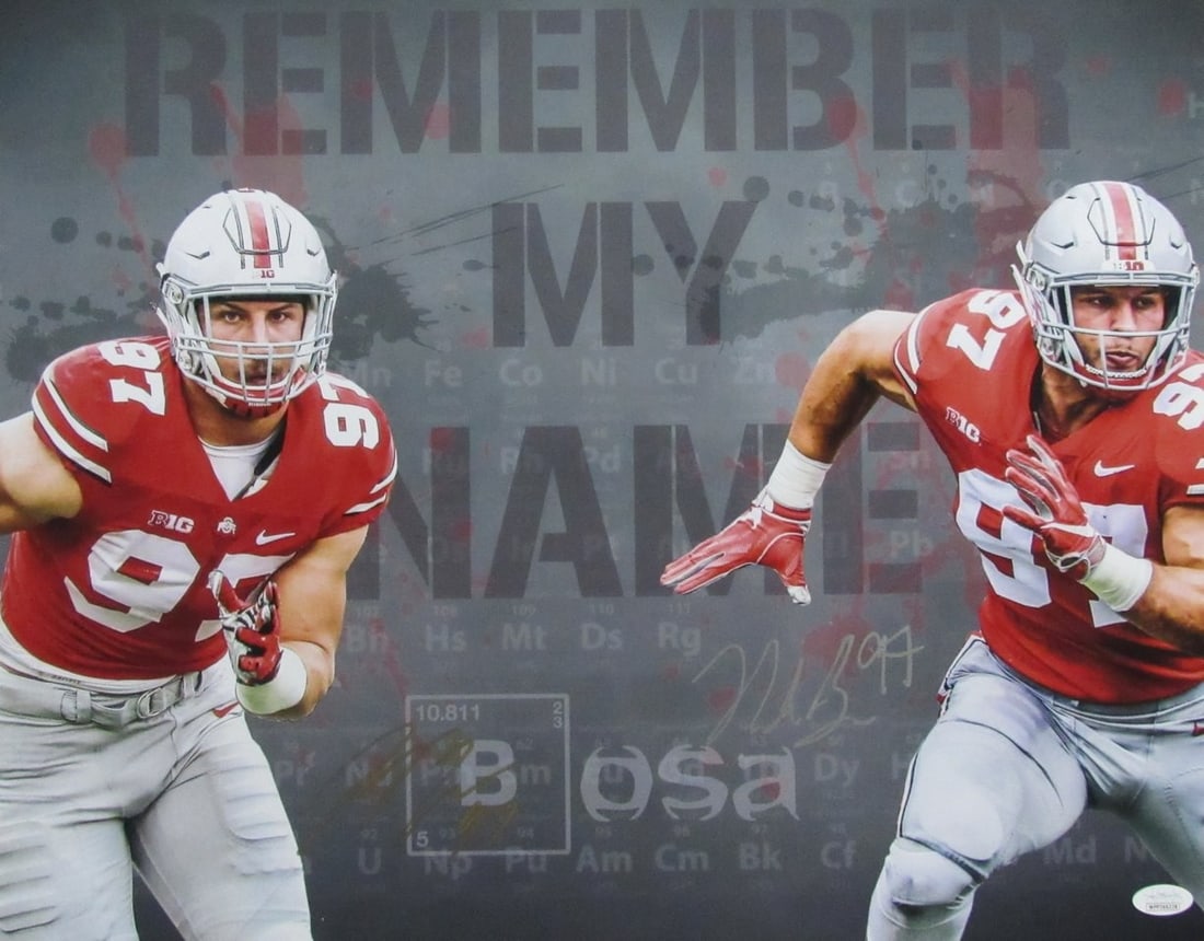 Nick Bosa/ Joey Bosa Dual-Signed/ Autographed 16x20 Photo Ohio State JSA 200097: Nick Bosa/ Joey Bosa Dual-Signed/ Autographed 16x20 Photo Ohio State JSA 200097 Item Specifics: Autograph Authentication: James Spence Authentication (JSA) Original/Reprint: Original Product: Photo Sp