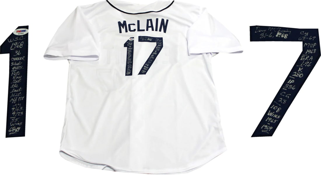 Denny McLain Autographed Detroit Tigers Multi Inscribed Jersey (PSA): Denny McLain Autographed Detroit Tigers Multi Inscribed Jersey (PSA) Item Specifics: Brand: Professional Sports Authenticator (PSA) Professional Grader: 275010 Denny McLain Autographed Detroit Tigers
