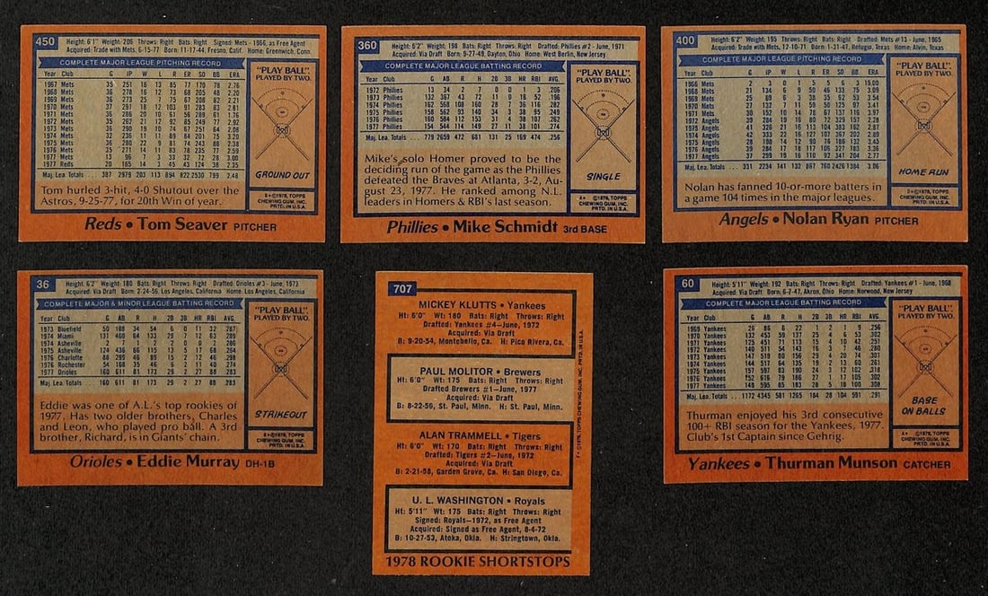 Baseball Complete Set Murray Ryan Schmidt RC Topps 1978 - 2