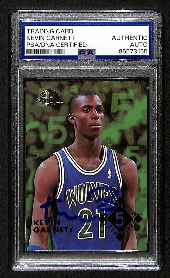 Kevin Garnett HOF Signed/ Auto On Card 1995-96 Skybox RC Card #5 PSA/ DNA 198745: Kevin Garnett HOF Signed/ Auto On Card 1995-96 Skybox RC Card #5 PSA/ DNA 198745 Signed by Kevin Garnett, this 1995-96 Skybox RC Card #5 features an autograph on card, with a PSA/ DNA authentication