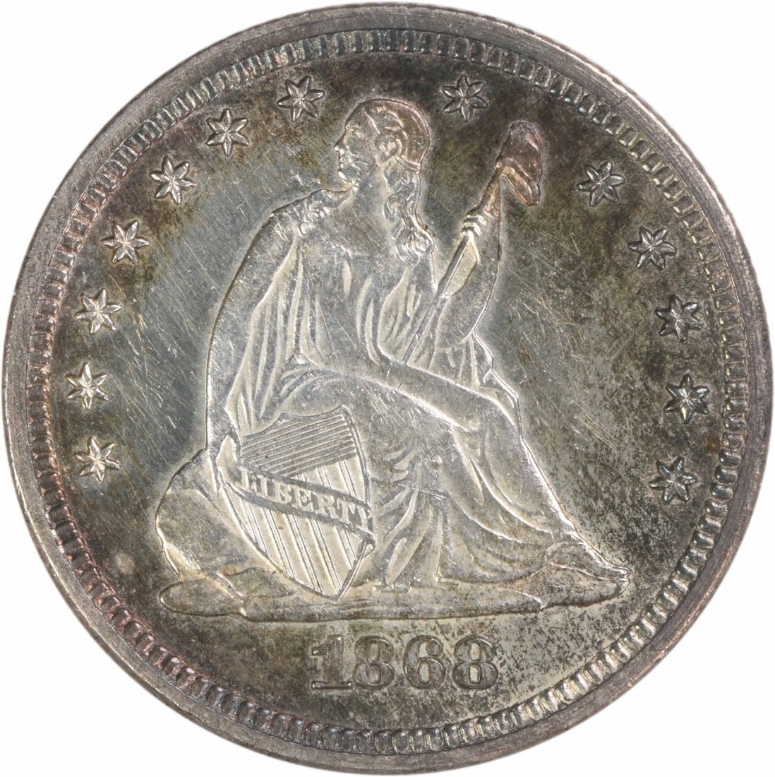 Silver Quarter AU Slider Uncertified Liberty Seated 1868: Silver Quarter AU Slider Uncertified Liberty Seated 1868 Silver Quarter AU Slider Uncertified Liberty Seated 1868 features a 90% silver composition and a reeded edge, with a diameter of 24.30 millimet