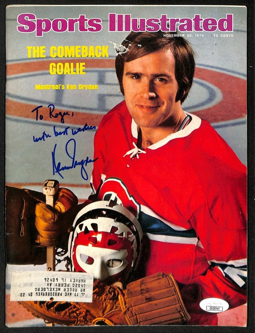 Ken Dryden Signed/ Inscribed 11/ 25/ 1974 Sports Illustrated Magazine JSA 198014: Ken Dryden Signed/ Inscribed 11/ 25/ 1974 Sports Illustrated Magazine JSA 198014 Item Specifics: Original/Reprint: Original Product: Magazine Sport: Hockey Product Disclaimer: Not affiliated with any 