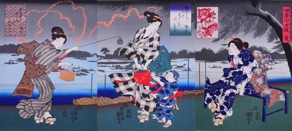 Woodblock Print Triptych Summer Beauties Utagawa Kuniyoshi (1 of 4)
