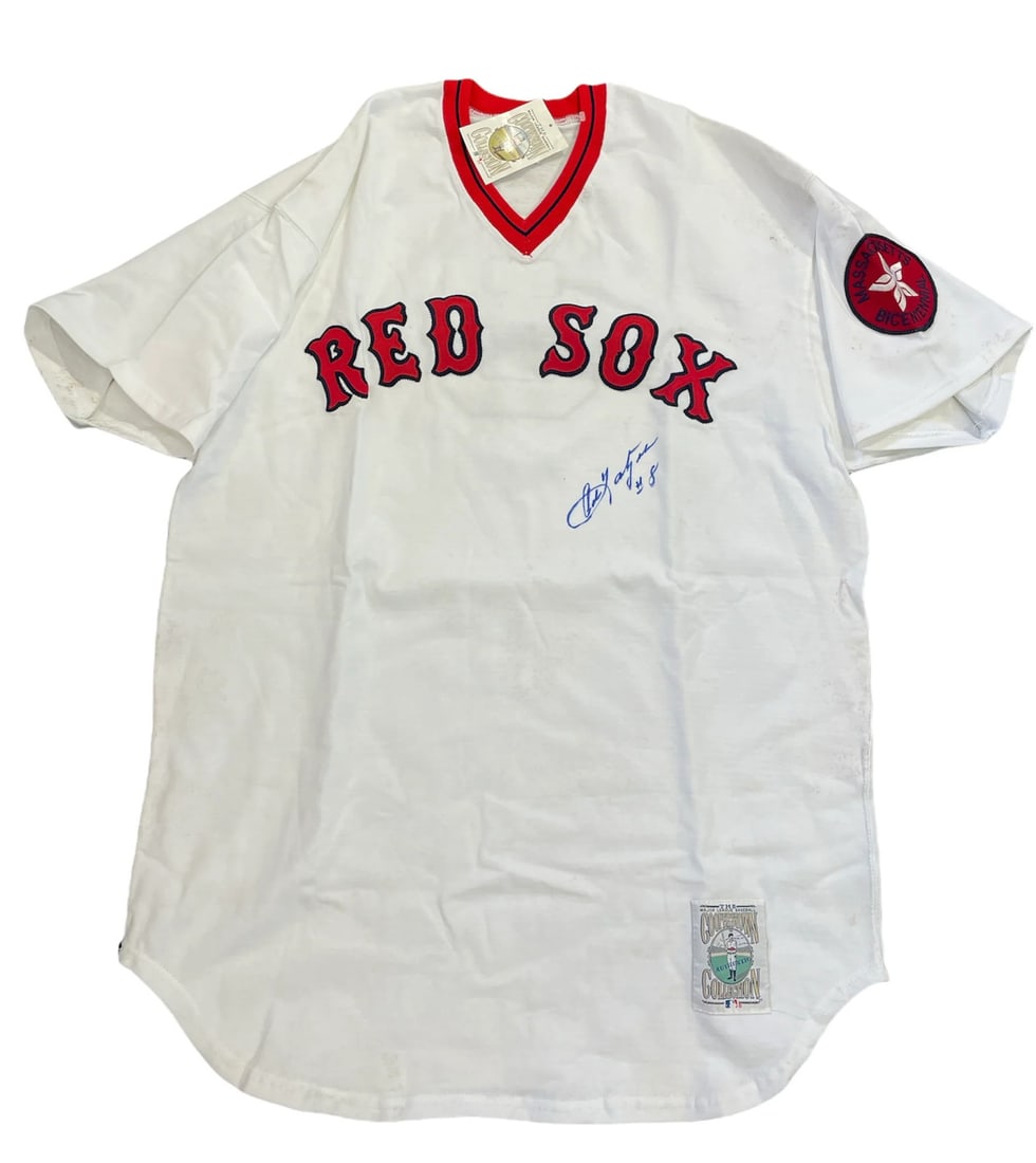 Autographed Yastrzemski Jersey Red Sox Cooperstown Boston Carl: Autographed Yastrzemski Jersey Red Sox Cooperstown Boston Carl Carl Yastrzemski Autographed Cooperstown Mitchell & Ness XL Boston Red Sox Jersey (JSA) Signed in blue sharpie across the front of the