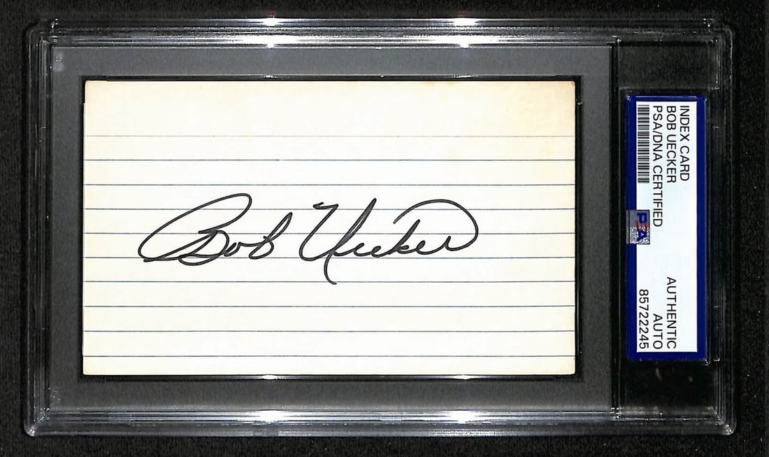 Bob Uecker HOF Signed/ Autographed 3x5 Index Card Indians PSA/ DNA BA204171: Bob Uecker HOF Signed/ Autographed 3x5 Index Card Indians PSA/ DNA BA204171 Item Specifics: Etsyreadinessstateid: 1464478721765 Product: Photo Sport: Baseball Longdescription: Offered is a Bob Uecker 
