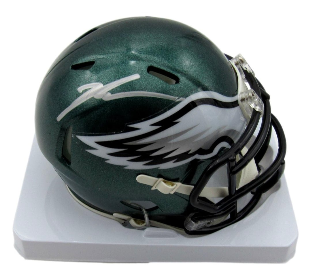 Signed Eagles Helmet Mini Football Autographed Speed DNA PSA Carter: Signed Eagles Helmet Mini Football Autographed Speed DNA PSA Carter Signed by Jalen Carter, this mini football helmet is a unique collectible featuring the signature of the talented football player.