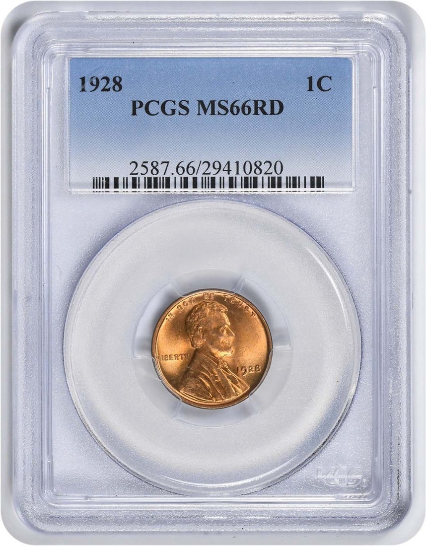 MS66RD Lincoln Cent 1928: MS66RD Lincoln Cent 1928 MS66RD Lincoln Cent 1928 is a highly graded uncirculated coin, certified by PCGS as being in excellent condition. With a mintage of 116,000, this coin is a notable example of 