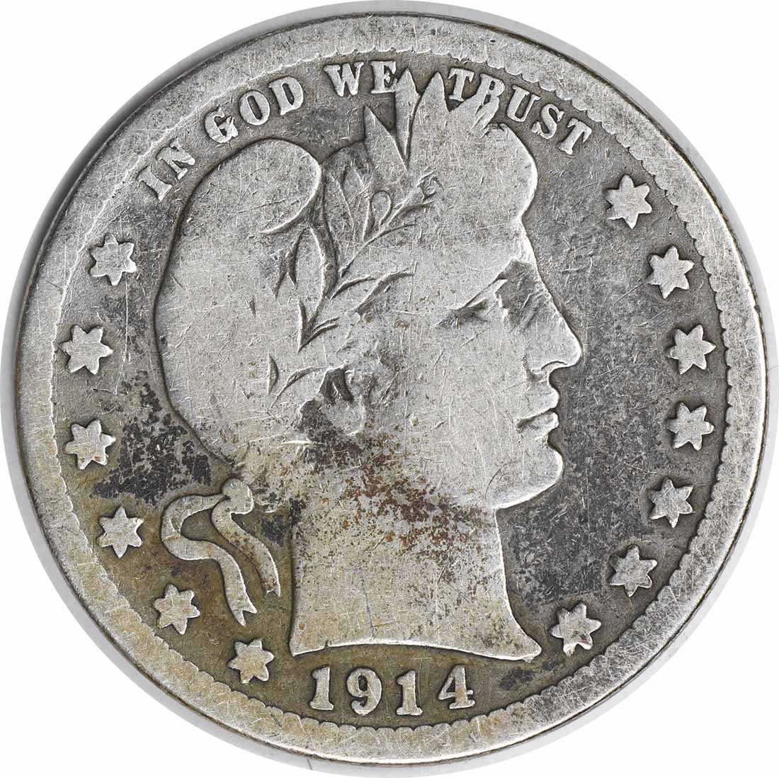 Quarter Barber 1914-S Silver Uncertified: Quarter Barber 1914-S Silver Uncertified The 1914-S Quarter Barber is a circulated coin with a rich history, featuring the iconic design of Charles E. Barber and a silver composition that makes it a v