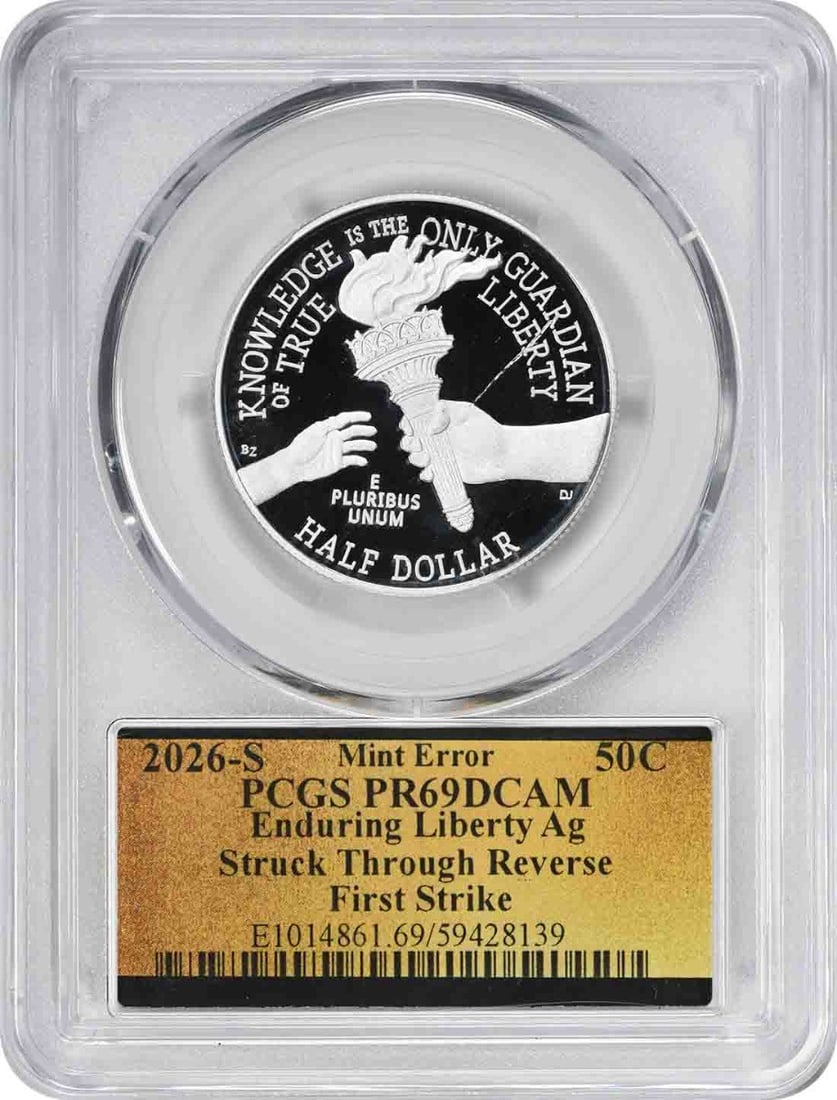 2026-S Enduring Liberty Ag Silver Half Struck Through Reverse PR69DCAM FS PCGS: 2026-S Enduring Liberty Ag Silver Half Struck Through Reverse PR69DCAM FS PCGS 2026-S Enduring Liberty Ag Silver Half Struck Through Reverse PR69DCAM FS PCGSThe 2026-S Enduring Liberty Ag Silver Half 
