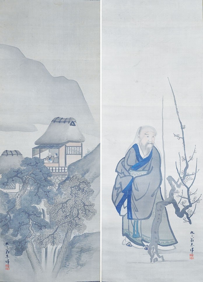 Hanging Scroll Edo Antique Japanese Pair Literati Scholars Painting Toyo Azuma: Hanging Scroll Edo Antique Japanese Pair Literati Scholars Painting Toyo Azuma Item Specifics: Artist: Azuma Toyo Subject: Literati Scholars (Bunjin-zu) Material: Ink and color on paper Style: Japanes