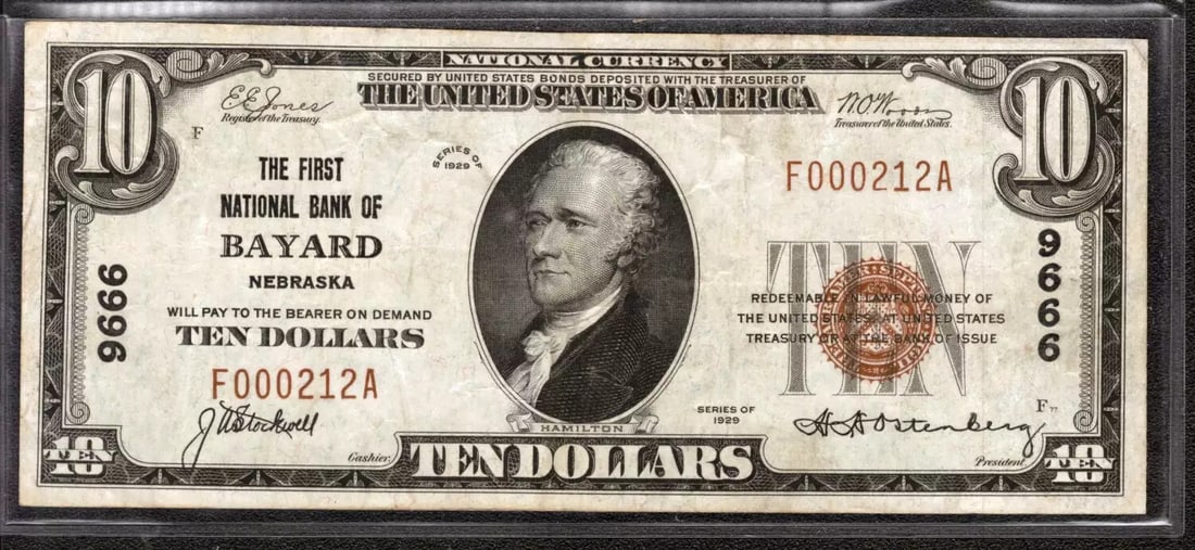 BAYARD NEBRASKA 1929 FIRST NATIONAL CURRENCY $10: BAYARD NEBRASKA 1929 FIRST NATIONAL CURRENCY $10 Item Specifics: Certification: Uncertified Series Year: 1929 Year: 1929 Circulated/Uncirculated: Circulated Country: United States Category: Small Nati