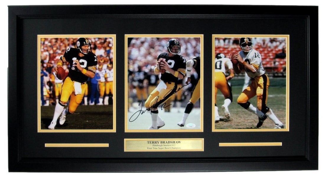 Terry Bradshaw HOF 8x10 Photo Framed Collage Signed Steelers JSA: Terry Bradshaw HOF 8x10 Photo Framed Collage Signed Steelers JSA Item Specifics: Autograph Authentication: JSA League: NFL Original/Reprint: Original Product: Photo Sport: Steelers Football Team: Pitt