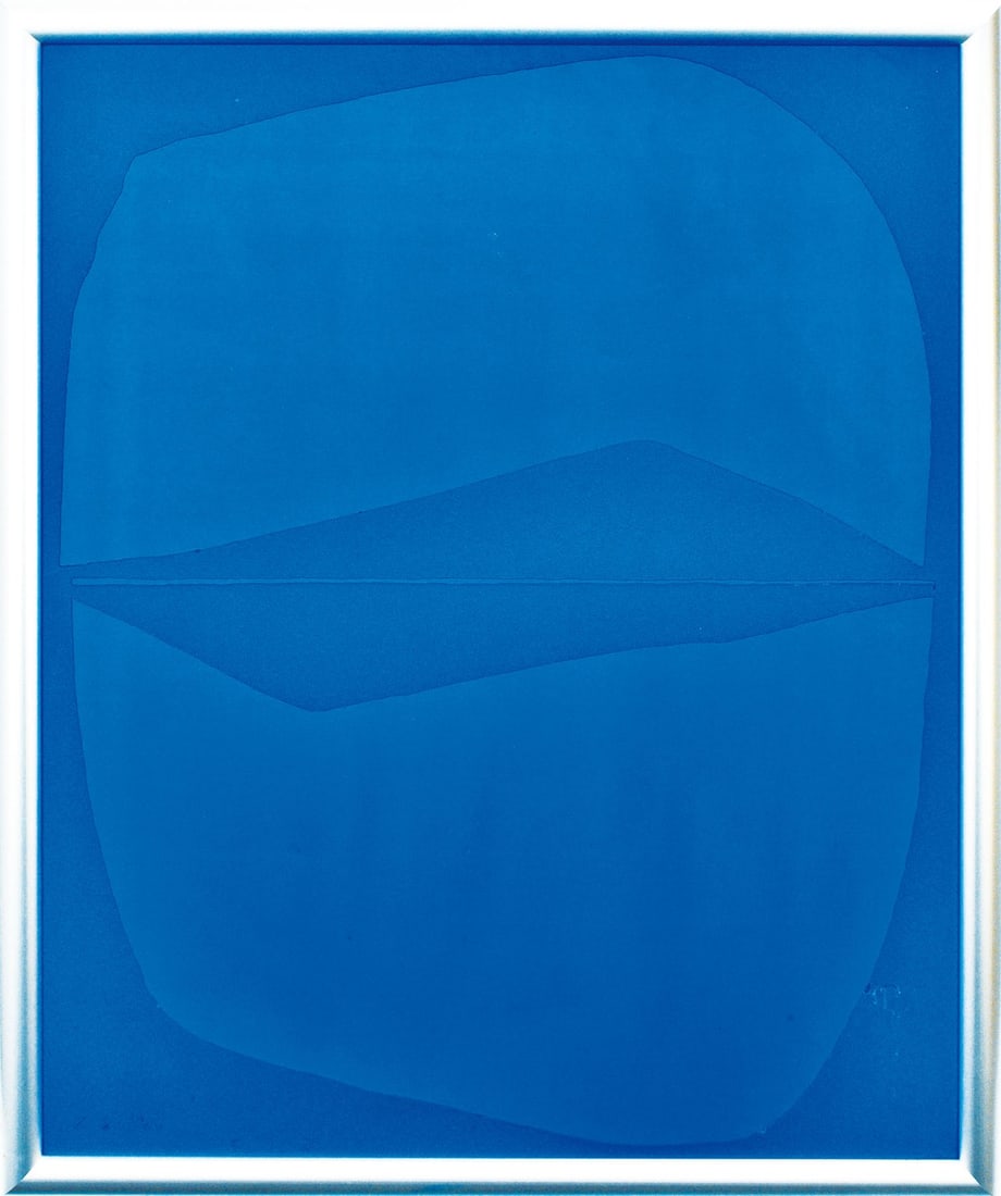 Yoshishige Saito Abstract Bo pan C Blue Synthetic Resin Aluminum Relief Art (1 of 10)