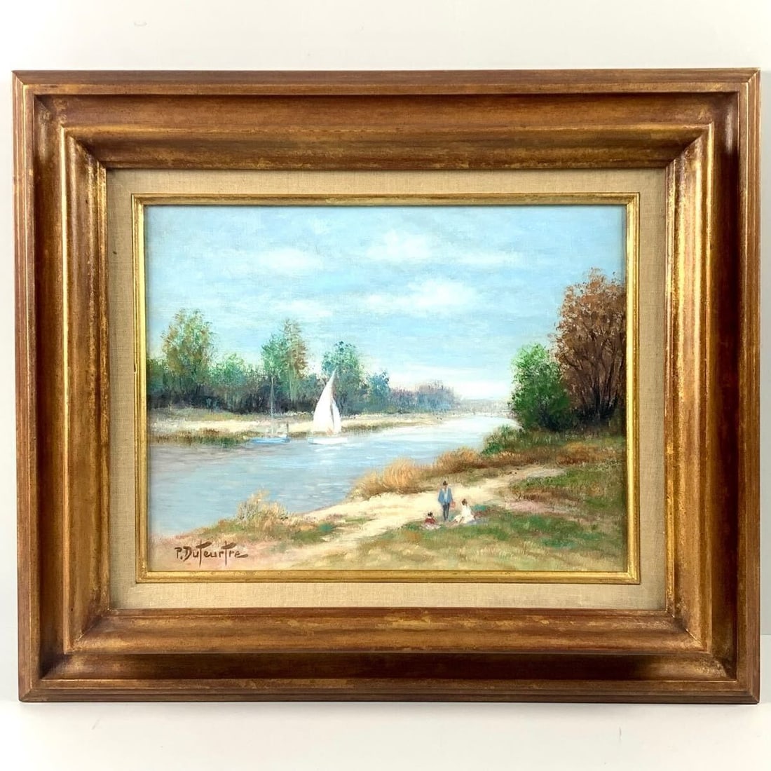 French River Sailboat Pierre Duteurtre Oil Signed Framed: French River Sailboat Pierre Duteurtre Oil Signed Framed Item Specifics: Artist: Pierre Duteurtre Unit Of Sale: Single Piece Signed By: Pierre Duteurtre Size: Small Signed: Yes Material: Canvas Oil Fr
