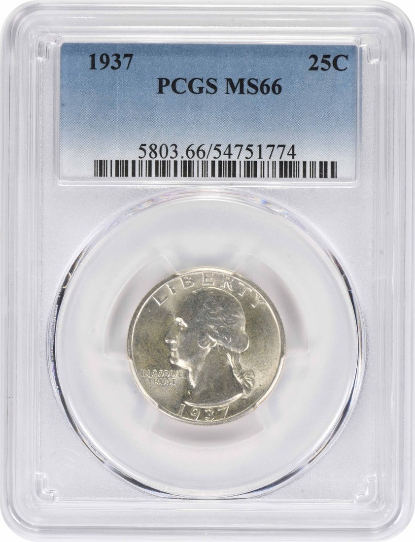 MS66 PCGS Washington Quarter 1937 Silver: MS66 PCGS Washington Quarter 1937 Silver MS66 PCGS Washington Quarter 1937 Silver is a highly graded uncirculated quarter, certified by the PCGS as a MS66. This coin features a silver composition and 