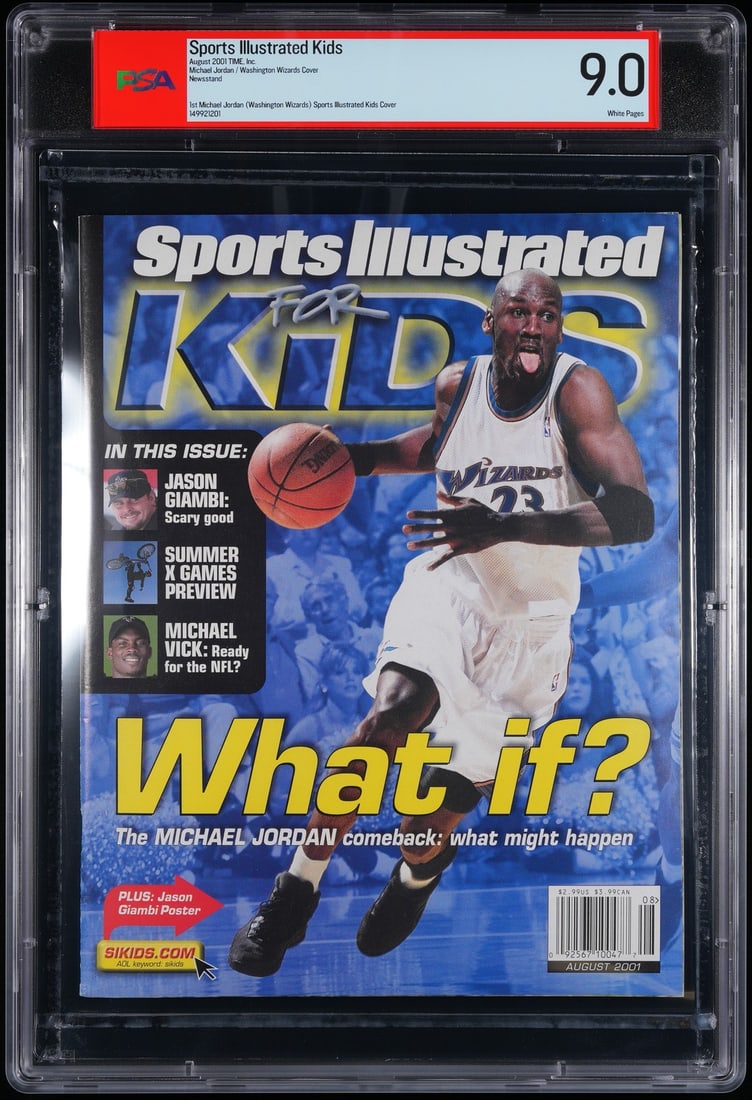 2001 Sports Illustrated Kids Magazine NO LABEL Michael Jordan PSA 9.0 208330: 2001 Sports Illustrated Kids Magazine NO LABEL Michael Jordan PSA 9.0 208330 2001 Sports Illustrated Kids Magazine featuring Michael Jordan in PSA 9.0 condition, showcasing a near-mint state of
