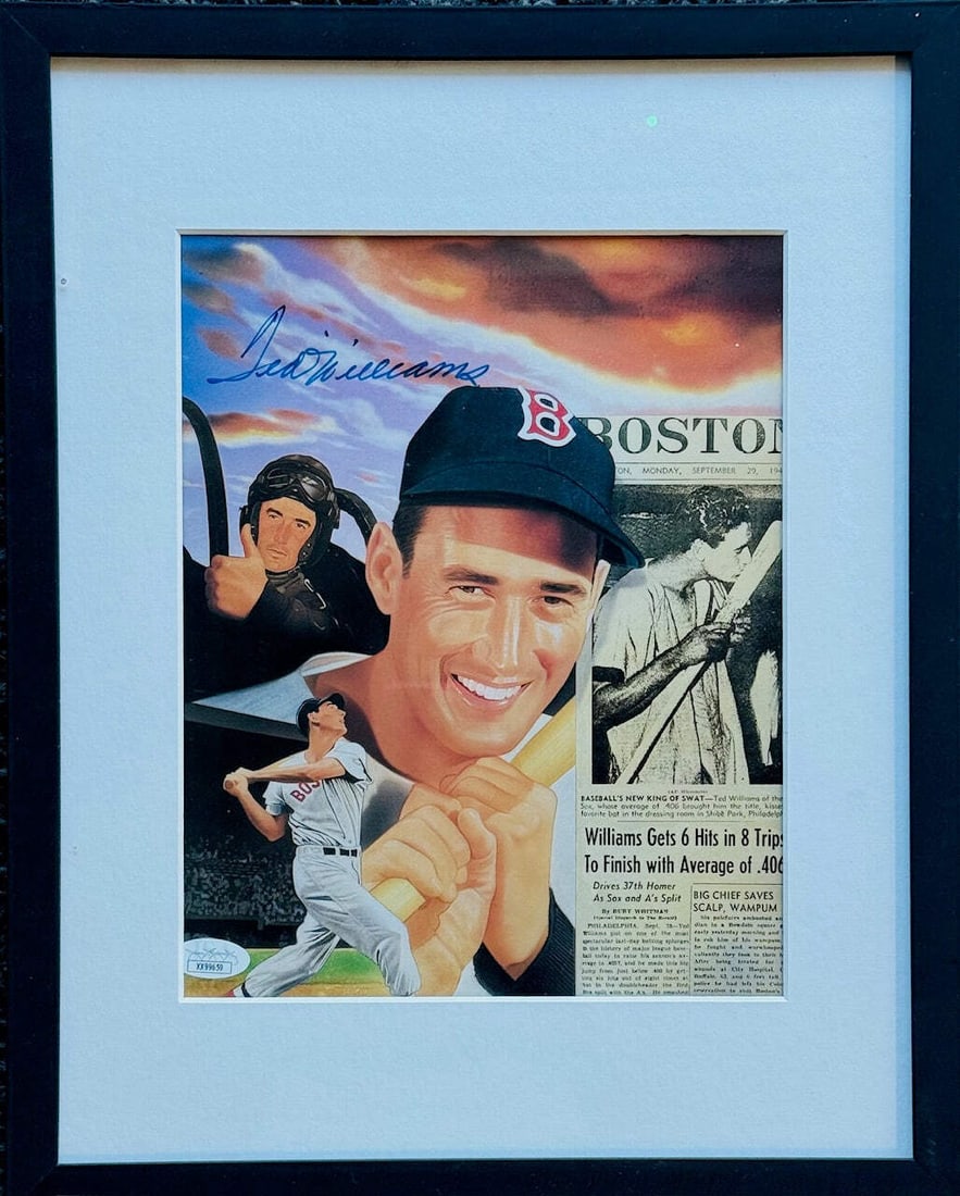 Ted Williams Autographed 8x10 Framed Baseball Photo (JSA): Ted Williams Autographed 8x10 Framed Baseball Photo (JSA) Authentic 8x10 framed photo of Ted Williams, signed in blue sharpie across the front, bearing the mark of James Spence Authentication (JSA). T