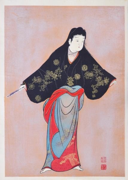 Ukiyo e Kyoeido Masterpiece Japanese Screen Woodblock Print Dancing Figures (1 of 1)