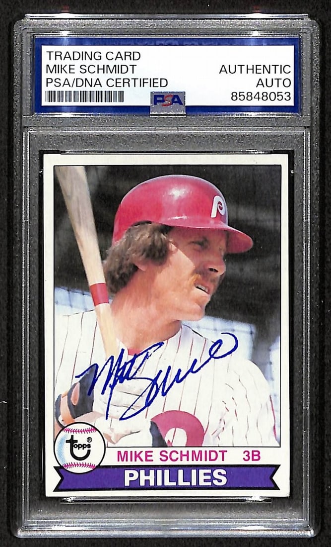 Mike Schmidt 1979 Topps Card #610 Phillies HOF Signed/ Autographed PSA/ DNA 208793: Mike Schmidt 1979 Topps Card #610 Phillies HOF Signed/ Autographed PSA/ DNA 208793 Mike Schmidt's 1979 Topps Card #610 features a signature from the legendary Phillies player. This autographed card