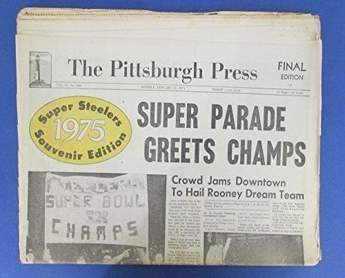 Pittsburgh Press 1-13-1975 Steelers Super Bowl IX Champs Souvenir Edition: Pittsburgh Press 1-13-1975 Steelers Super Bowl IX Champs Souvenir Edition Original 1975 Pittsburgh Steelers Super Bowl IX Champs Souvenir Edition newspaper, featuring the Steelers' historic