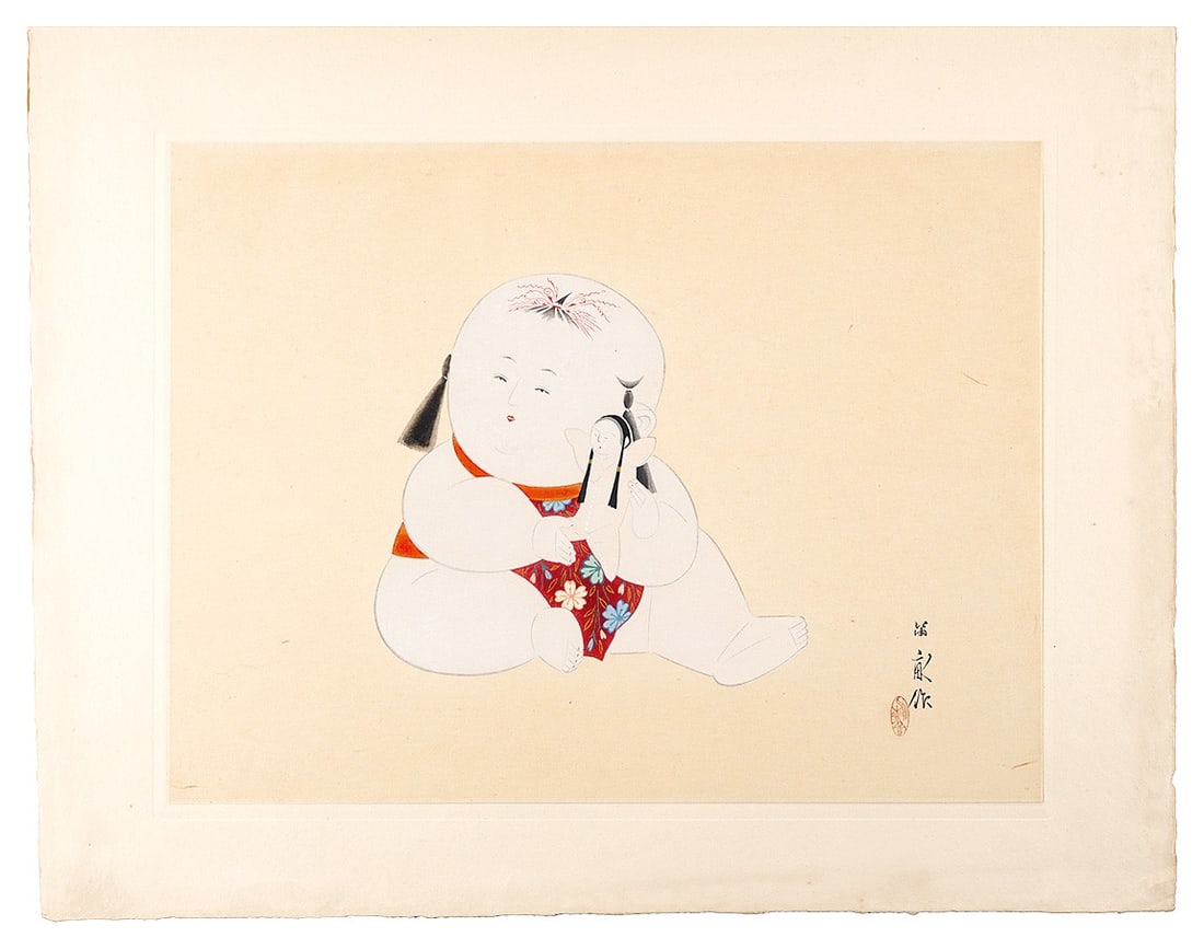Original 1939 Nishizawa Tekiho Woodblock Print Original Painting Palace Doll No 4 (1 of 3)