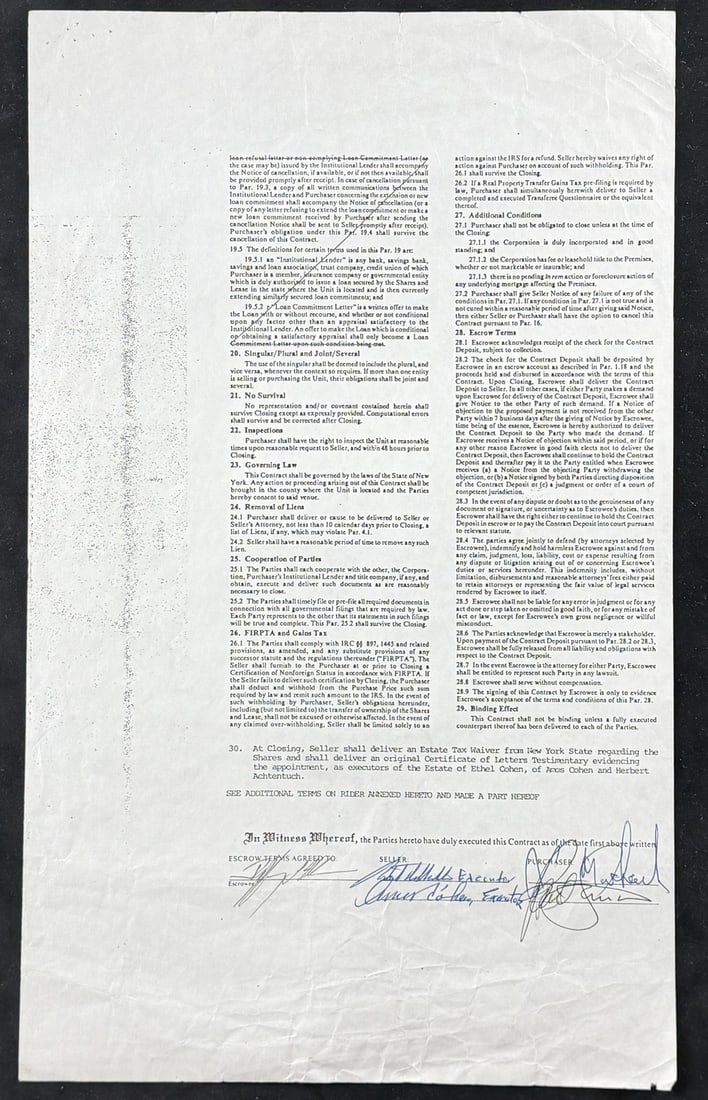 Simon Paul and Michaels Lorne Dual-Signed Autographed 1991 Contract JSA 211646: Simon Paul and Michaels Lorne Dual-Signed Autographed 1991 Contract JSA 211646 Signed by Simon Paul and Michael Lorne in 1991, this original contract bears the marks of a bygone era in entertainment. 