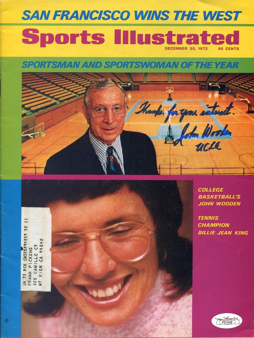 Autographed Sports Illustrated Magazine by John Wooden for UCLA: Autographed Sports Illustrated Magazine by John Wooden for UCLA Item Specifics: Brand: James Spence Authentication (JSA) John Wooden "UCLA" Autographed Sports Illustrated Magazine Signed in blue sharp