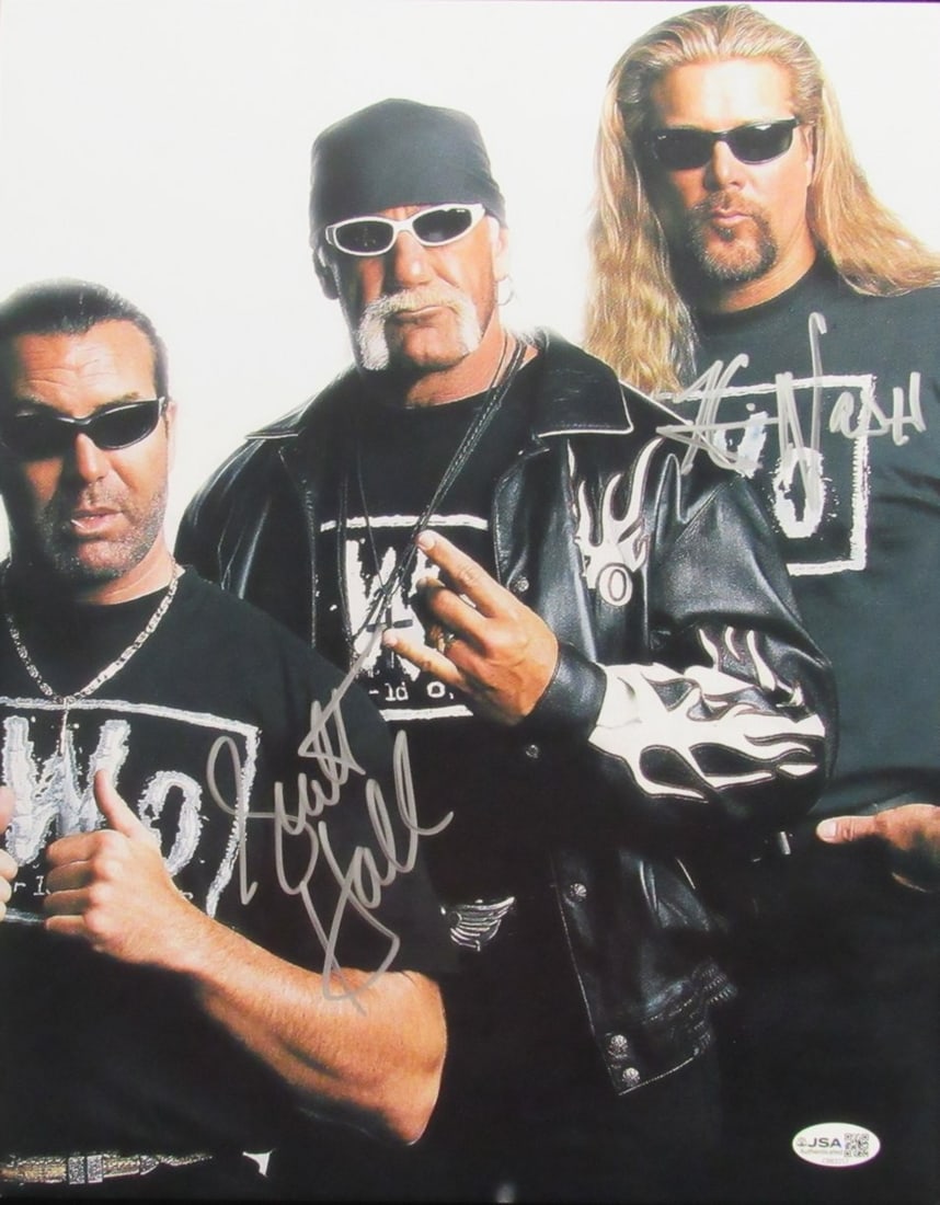 Kevin Nash Scott Hall Autographed Photo WWF WCW NOW 11x14 Signed JSA: Kevin Nash Scott Hall Autographed Photo WWF WCW NOW 11x14 Signed JSA This 11x14 photo features a signature from Kevin Nash and Scott Hall, two wrestling legends from the WWF and WCW, now part of the N
