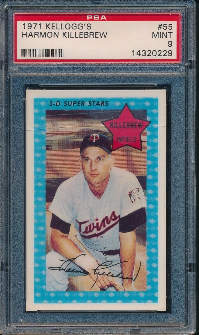 Harmon Killebrew Signed/ Auto 1991 Kellogg's Card #55 PSA/ DNA MINT 9 210247: Harmon Killebrew Signed/ Auto 1991 Kellogg's Card #55 PSA/ DNA MINT 9 210247 Signed by Harmon Killebrew, this 1991 Kellogg's baseball card is a rare find for any baseball memorabilia collector. In