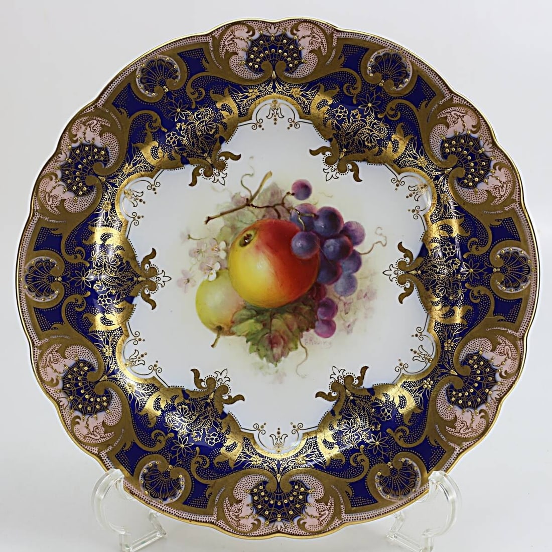 1912 Antique Royal Worcester Painted Fruits Plate Cobalt Blue Gilt Apple Grape: 1912 Antique Royal Worcester Painted Fruits Plate Cobalt Blue Gilt Apple Grape Item Specifics: Origin: NA Antique: NA Shape: NA Occasion: NA Vintage: NA Style: NA Production Style: NA Culture: NA Hand