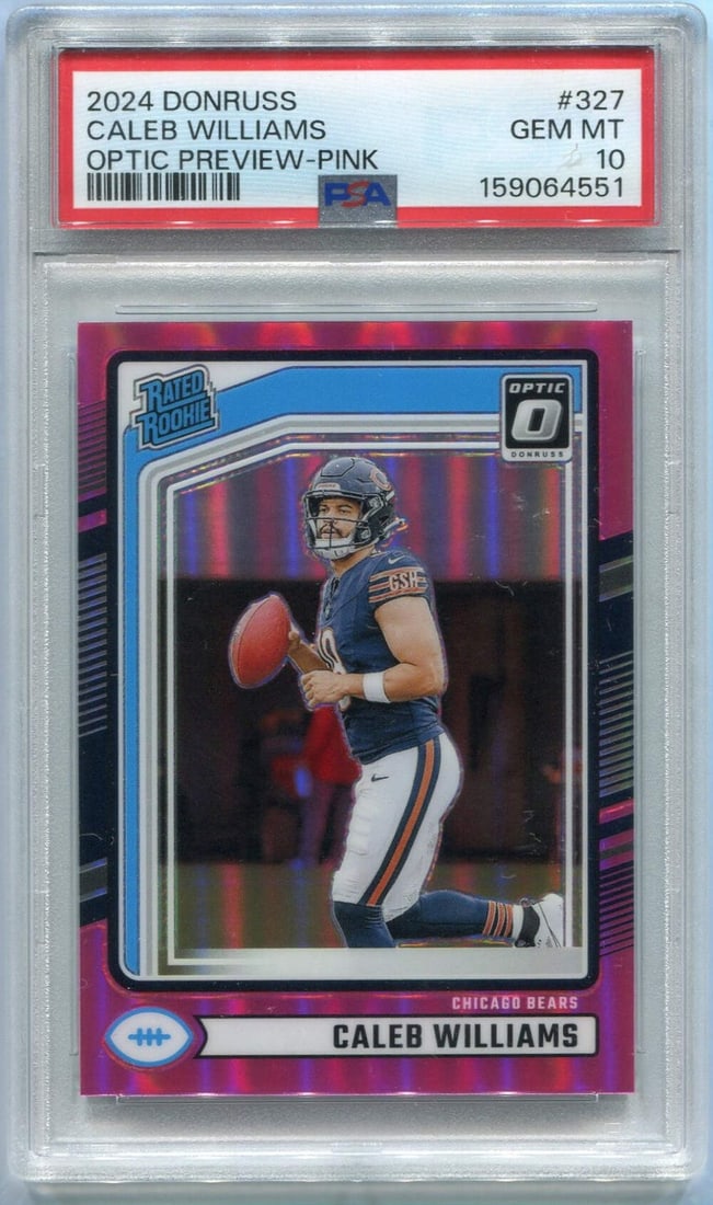 Caleb Williams 2024 Panini Donruss Optic Preview Rated Rookie Pink Prizm RC #327 (1 of 2)