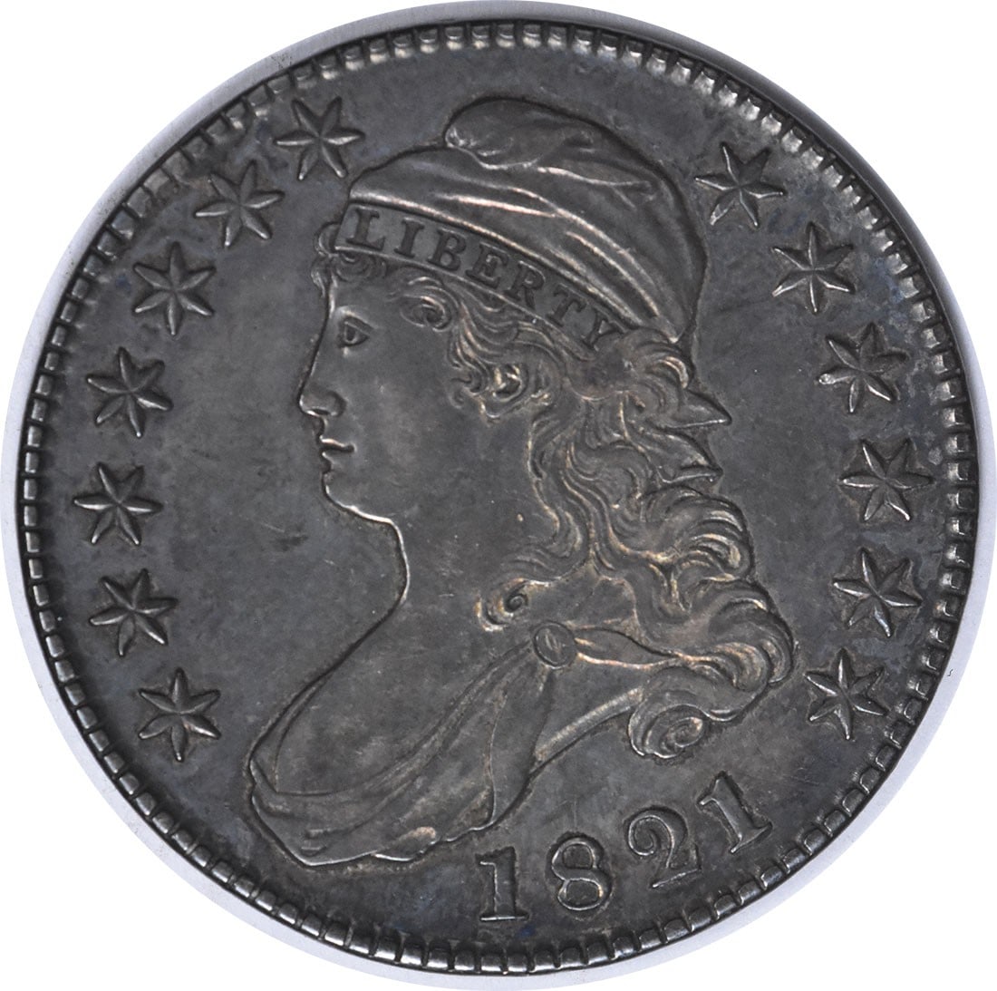 1821 Bust Silver Half Dollar O-107 R-4 AU Uncertified: 1821 Bust Silver Half Dollar O-107 R-4 AU Uncertified The 1821 Bust Silver Half Dollar is a historic coin with a rich history, featuring the iconic bust of Lady Liberty on its obverse and a shield wit