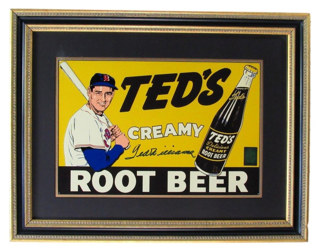 Ted Williams Boston Red Sox Signed/ Auto Ted's Creamy Root Beer Framed Sign IXL25 (1 of 5)