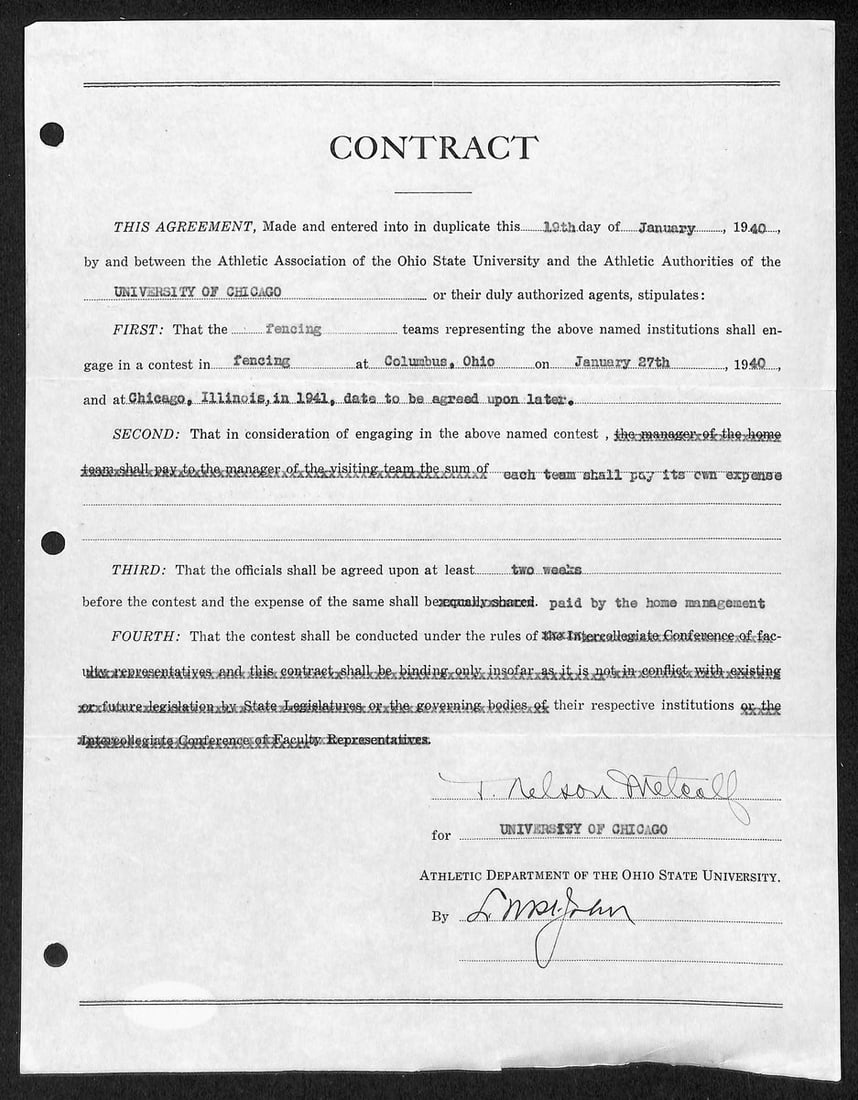 Lynn St John HOF Signed Contract 1940 Ohio State Chicago JSA 198973: Lynn St John HOF Signed Contract 1940 Ohio State Chicago JSA 198973 Signed by Lynn St John, a member of the Ohio State University baseball team that won the 1940 NCAA championship, this contract bears
