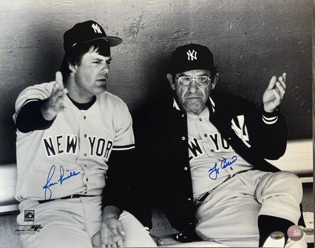 Yogi Berra Lou Piniella Autographed Yankees 16x20 Baseball Photo PSA (1 of 1)
