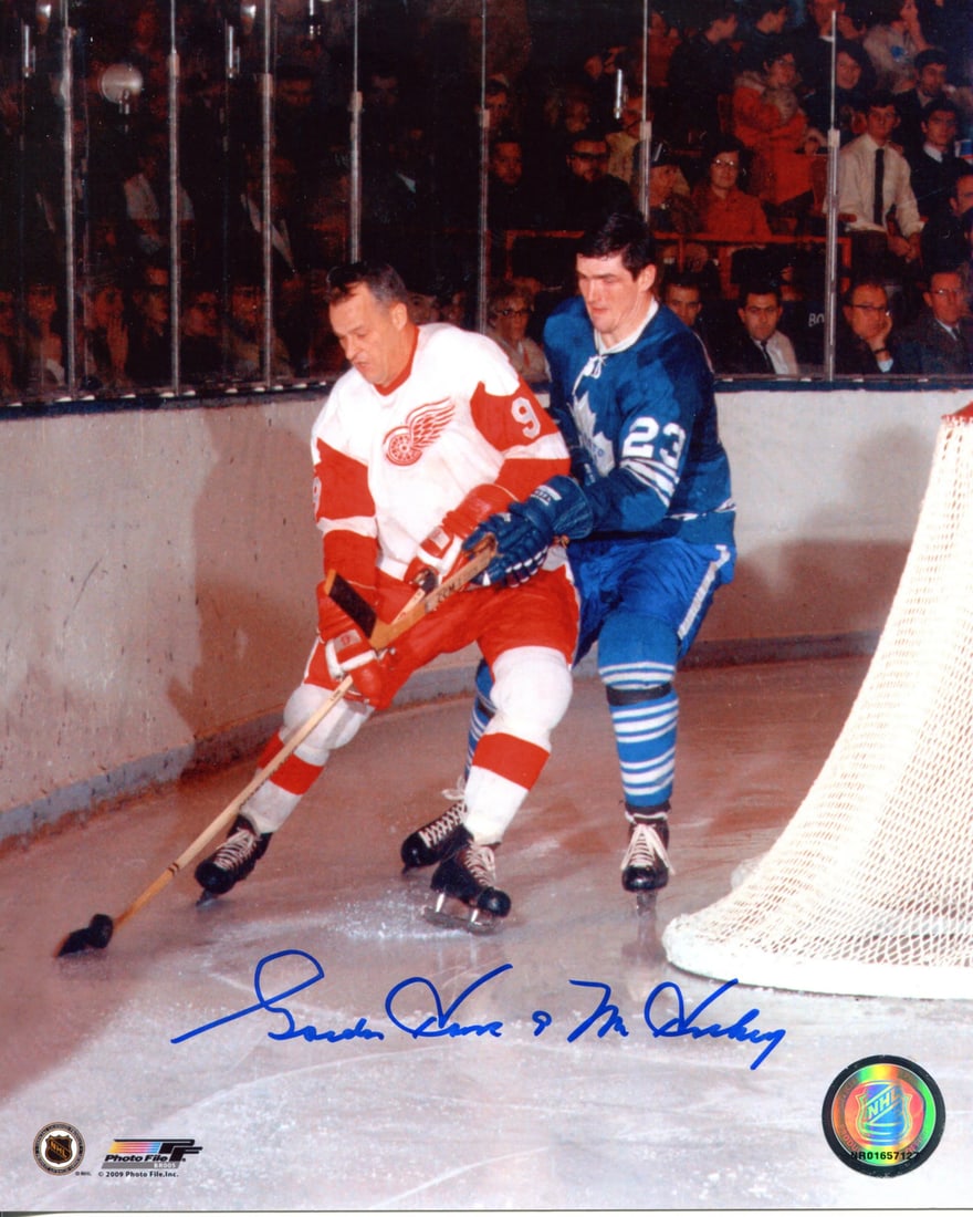 Gordie Howe Detroit Red Wings 8x10 Autographed Photo: Gordie Howe Detroit Red Wings 8x10 Autographed Photo Gordie Howe's iconic #9 jersey number is proudly displayed on the front of this 8x10 autographed photo, bearing his signature in blue sharpie with 